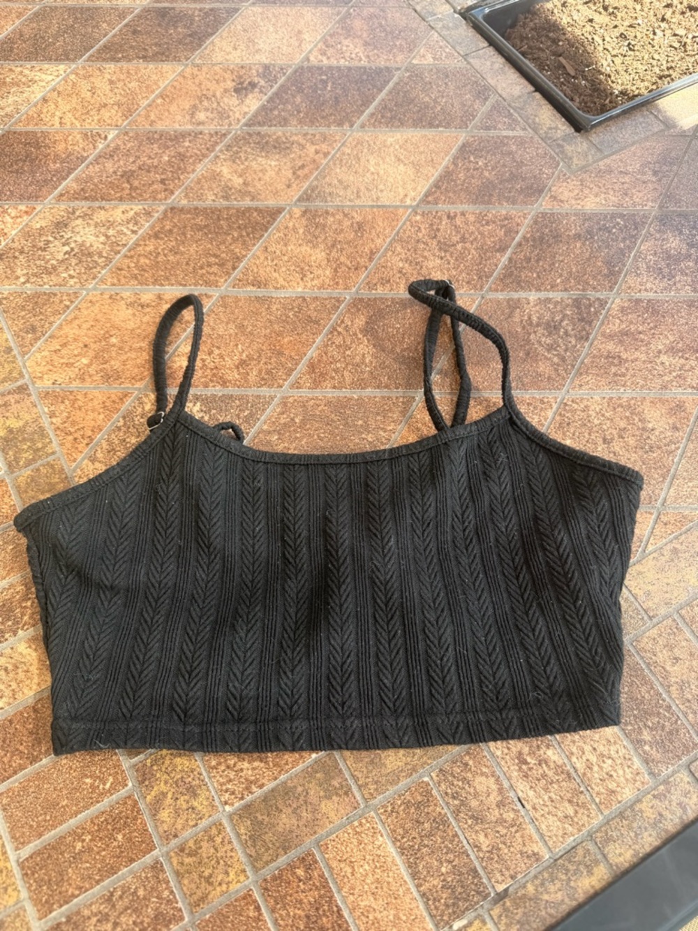 Black Ribbed Cropped Cami Top - Women's